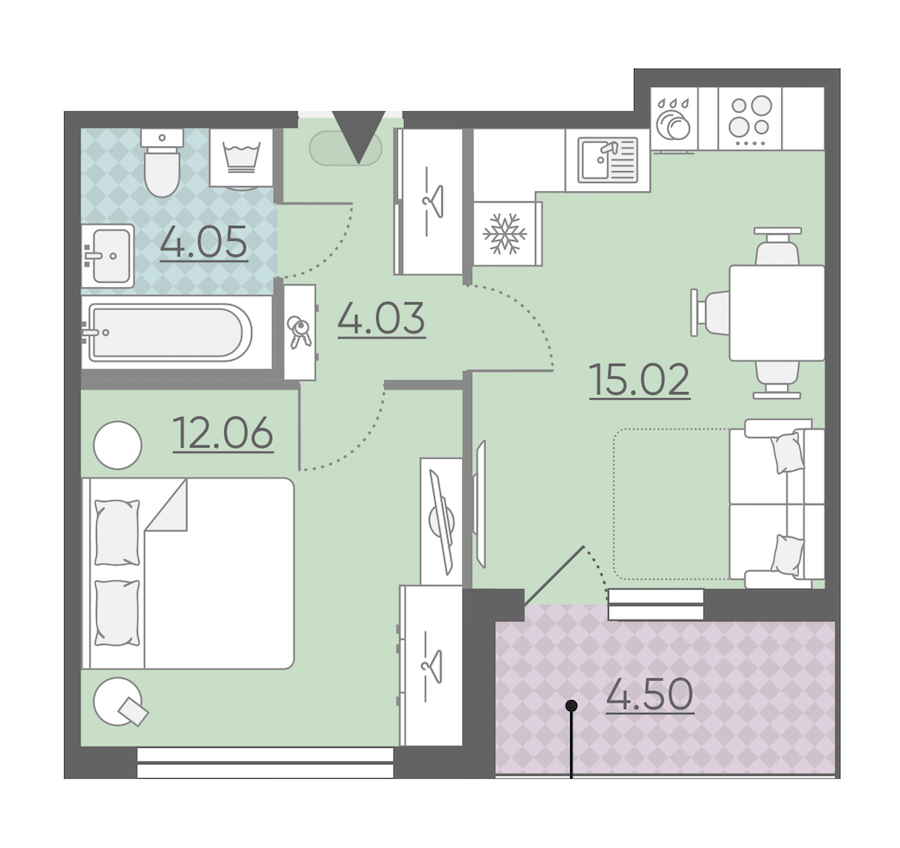 Однокомнатная квартира в : площадь 37.41 м2 , этаж: 15 – купить в Санкт-Петербурге